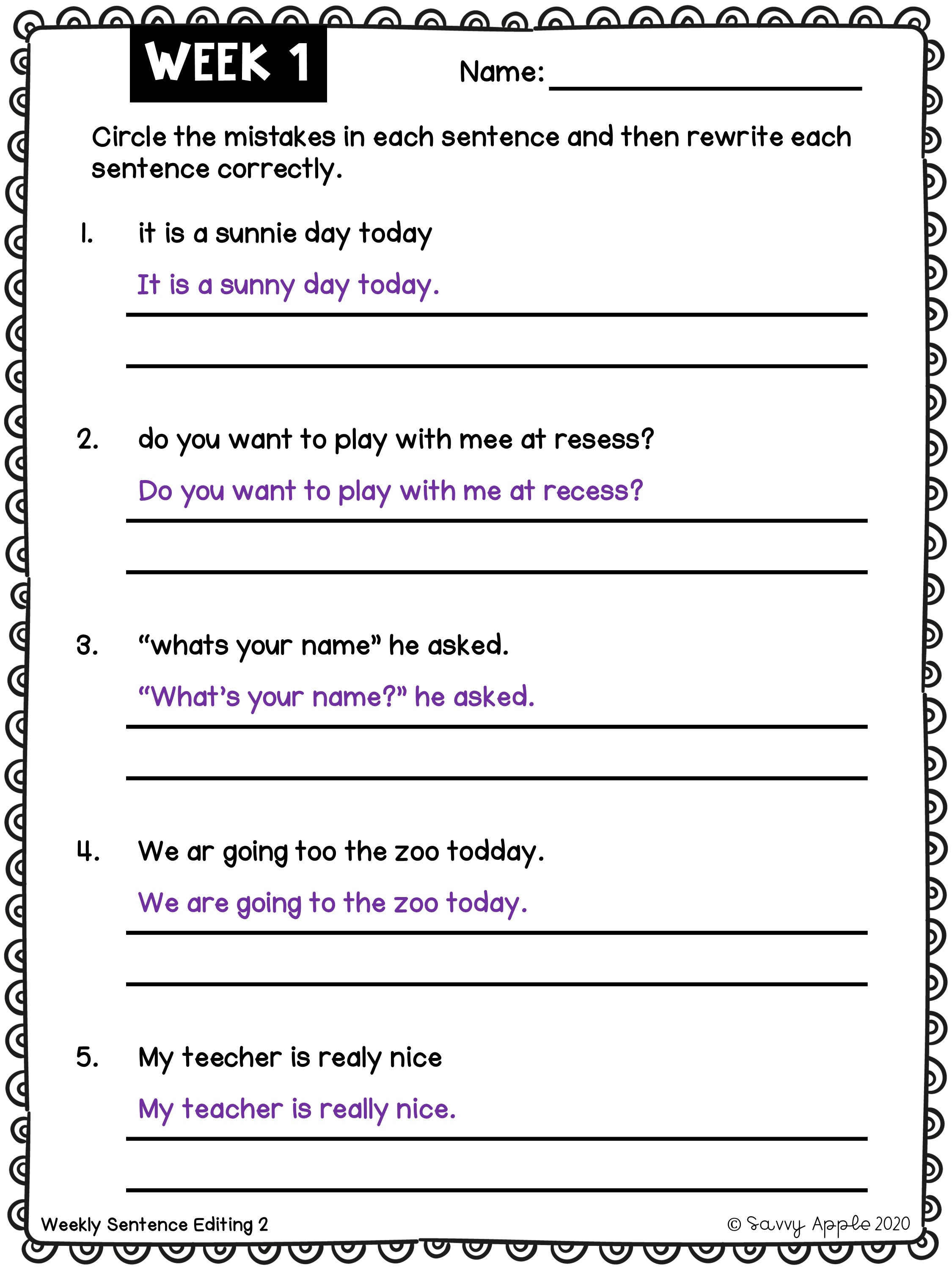 10 Correct The Sentences Printable Worksheets In Pdf File1st Grade 2nd ...