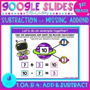 Subtraction Missing-Addend Problem Google Slides Distance Learning